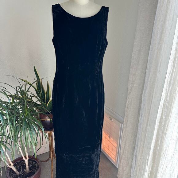 Bill Levkoff Women’s L Dress Black Velvet Gown Sleeveless Deep V Back Satin Bow - Picture 4 of 4